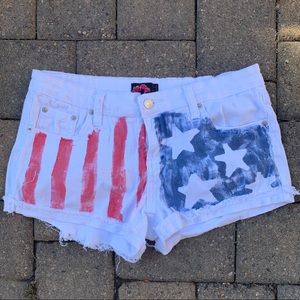 White Denim Shorts American Flag